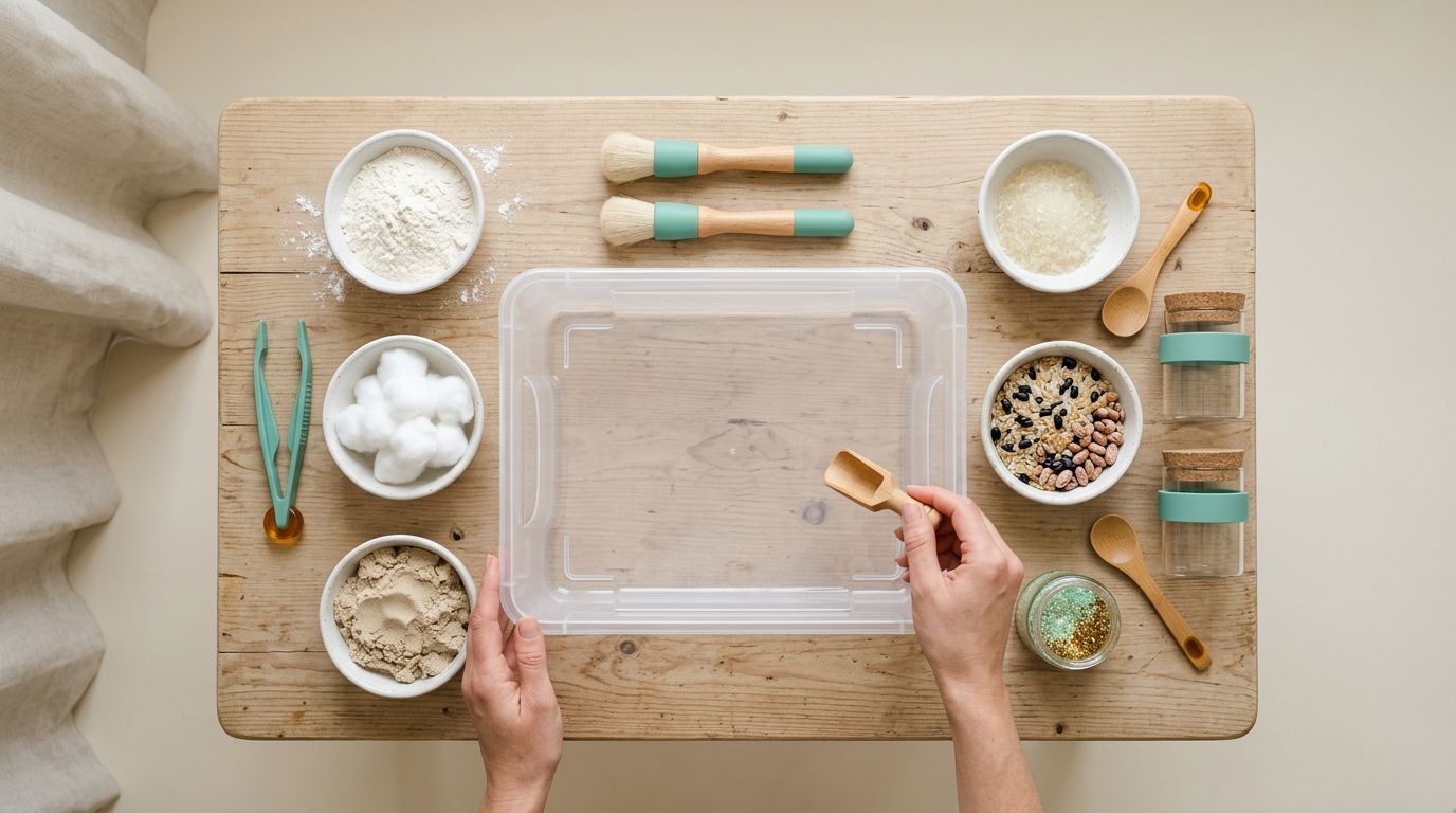 Mesa com ingredientes para confeitaria e utensílios