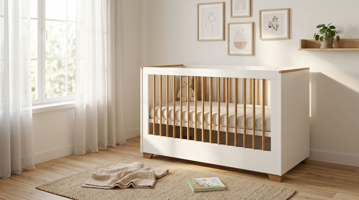 Quarto infantil com berço moderno e iluminação natural