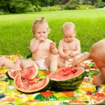 crianças comendo frutas em um piquenique infantil