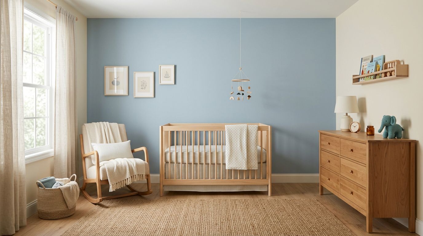Quarto de bebê com berço e decoração suave
