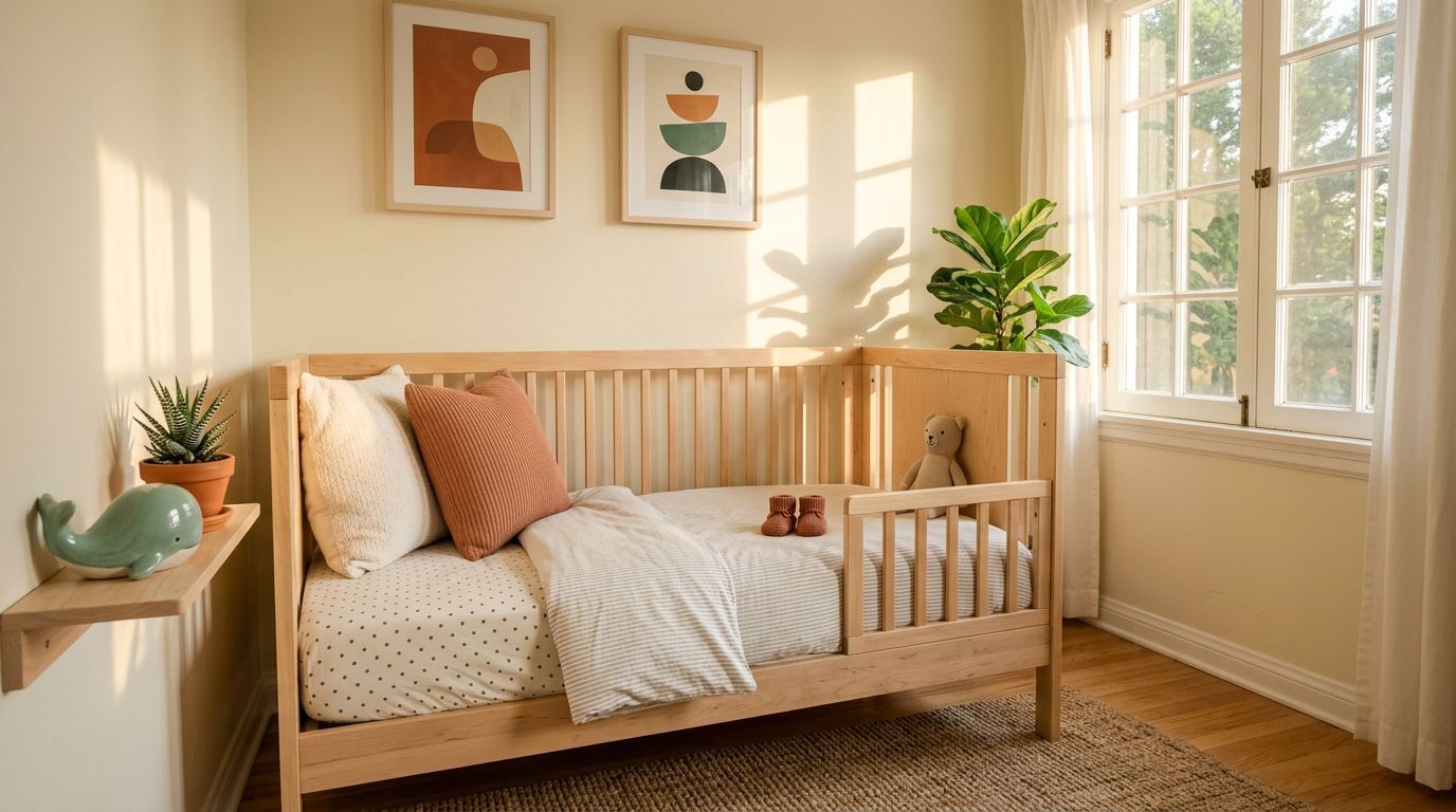 Quarto infantil aconchegante com berço e decoração suave