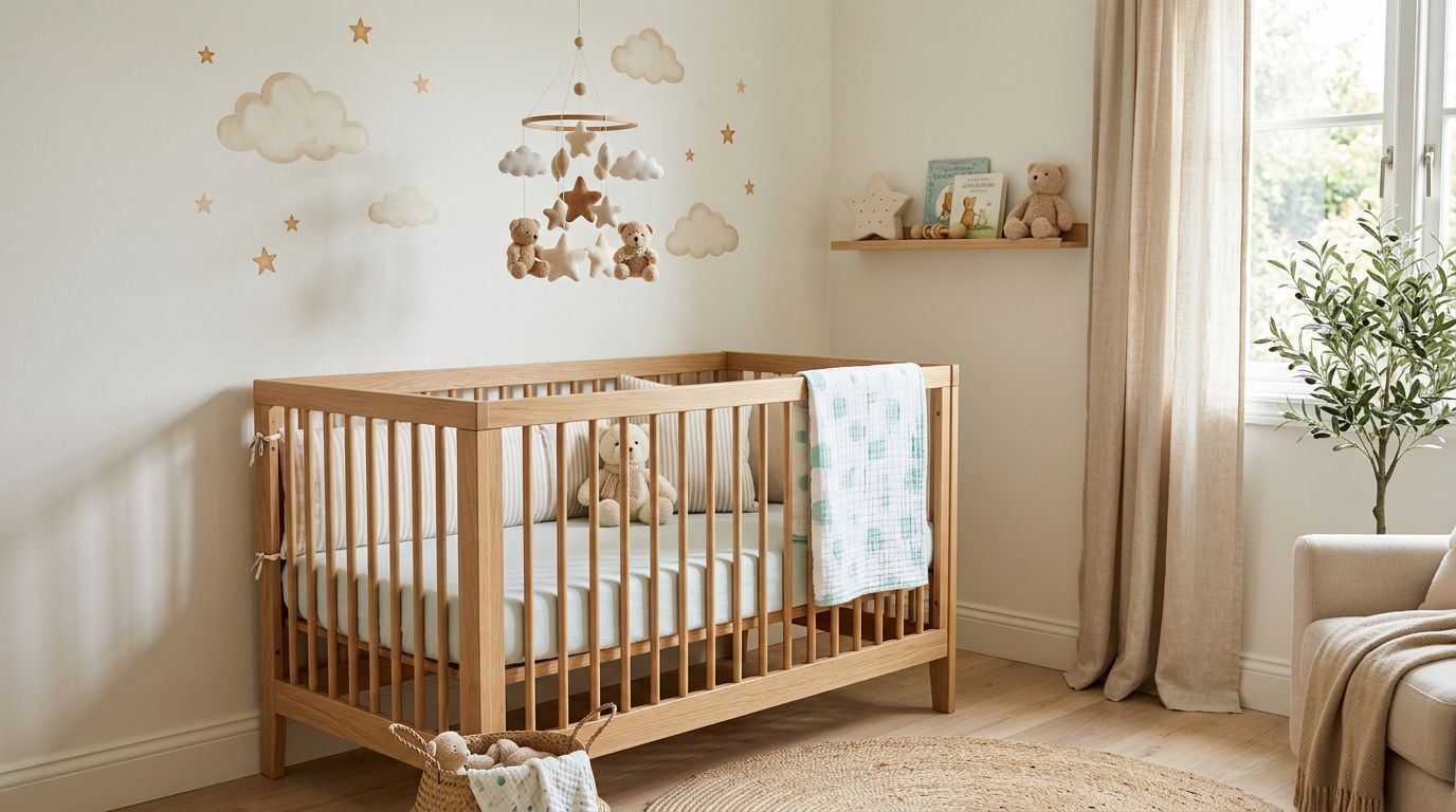 Quarto infantil com berço e decoração suave