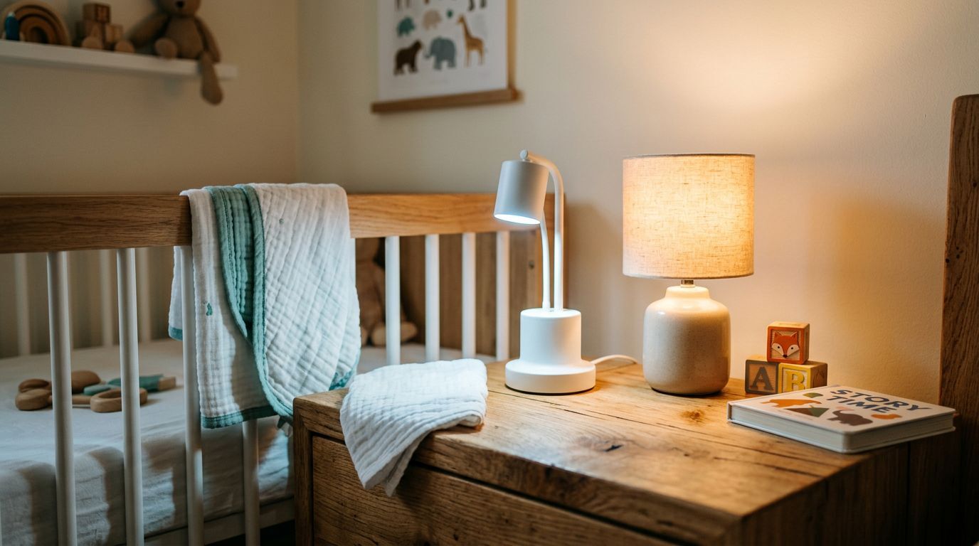 Quarto de bebê com berço e iluminação suave